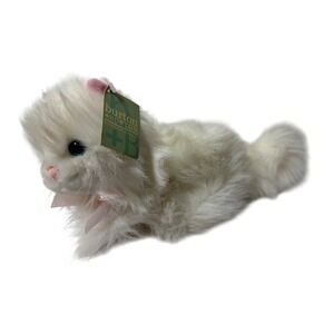 Burton + Burton Plush Fluffy Cat White Blue Eyes Pink Bow 2005 Kitten 92944 NEW